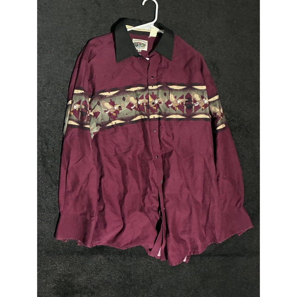 Cumberland Outfitters Western Shirt Mens XXL Burgundy Eagle Southwestern Tribal